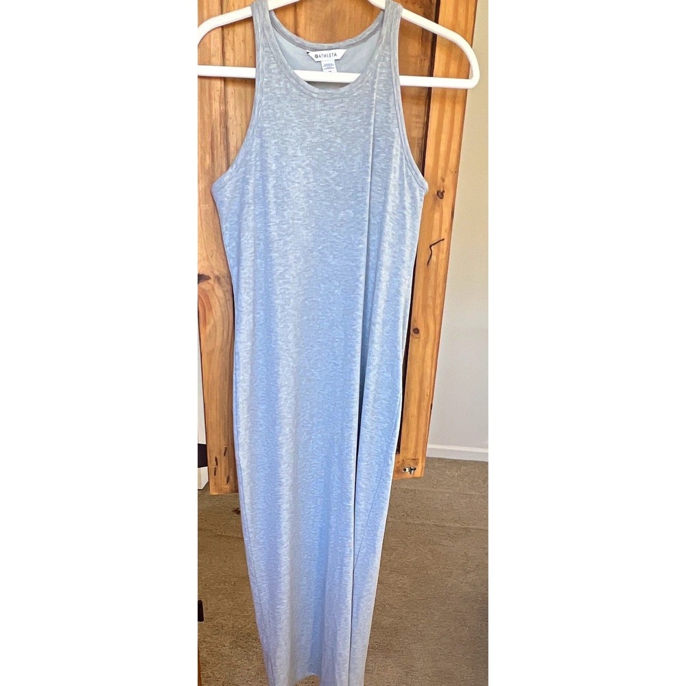 Athleta Women's Gray Ribbed Sleeveless Racerback Wide-Leg Dress M